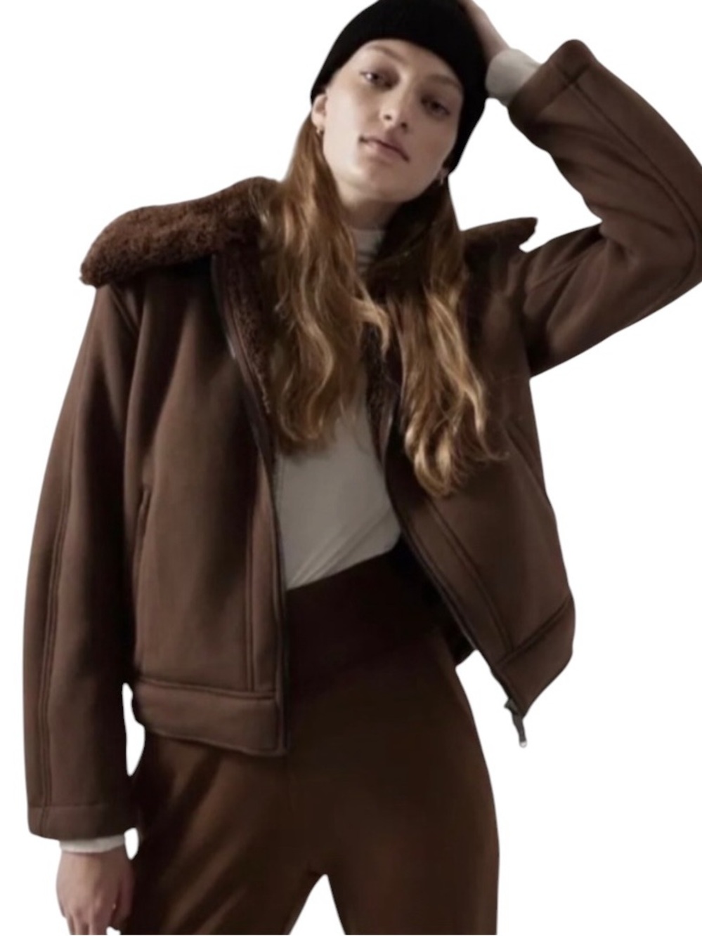 Athleta Dark Brown Westbound Sherpa Jacket Medium Faux Fur - Picture 2 of 6